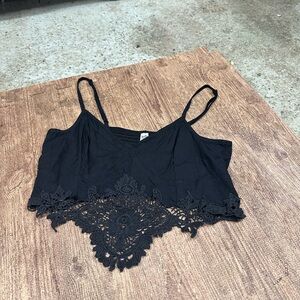 Free People Black Lace Cropped Tank Top